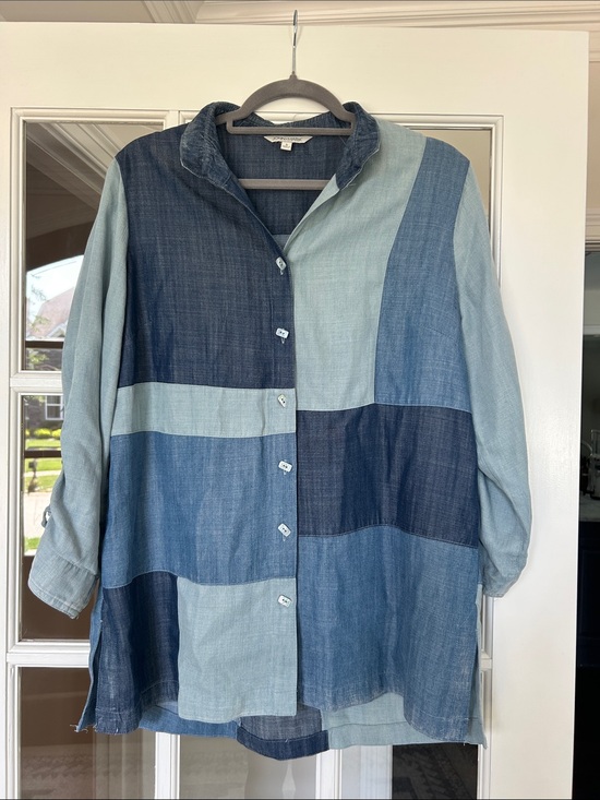 John Mark Tops - John Mark Patchwork Blue Denim Tunic Top